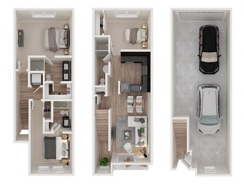 Floor plan for 3 beds, 3 baths, 1229 sqft